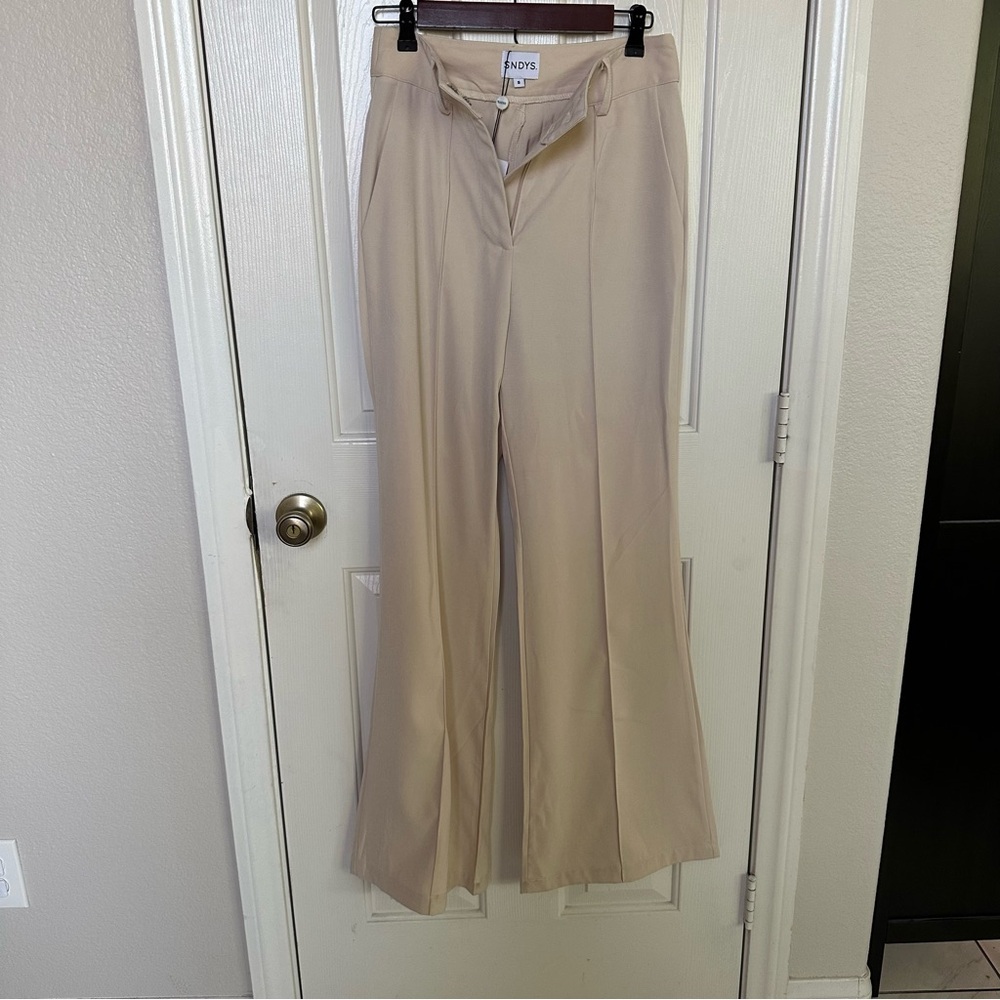 SNDYS Beige Flare Suit Pants